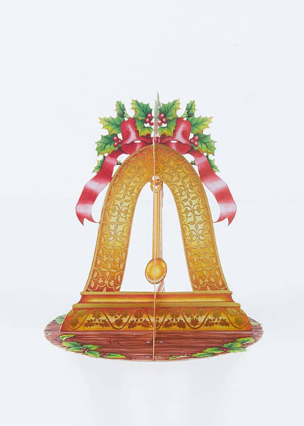 Unfolded 3D paper cut of the Christmas bell seen from the front