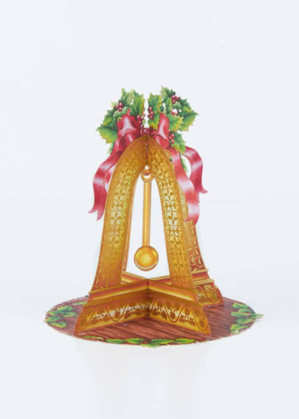 Unfolded 3D paper cut of the Christmas bell seen from the side