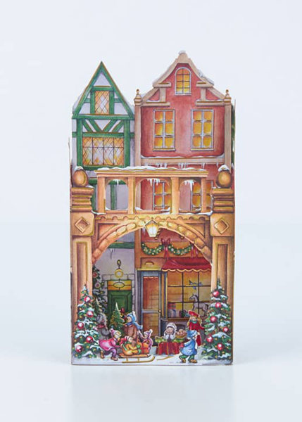 Unfolded 3D paper cut of the Christmas market attachment seen from the front