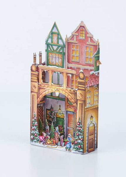 Unfolded 3D paper cut of the Christmas market attachment seen from the side